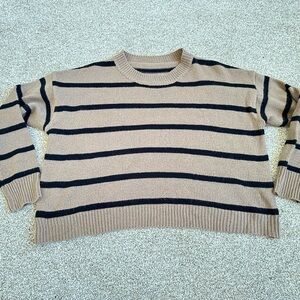 Striped Crewneck Sweater in Beige and Black